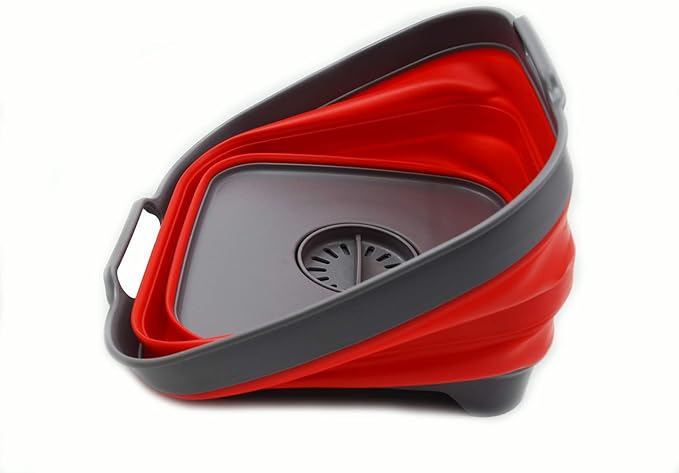 SAMMART 10L (2.64 Gallon) Collapsible Dishpan with Draining Plug - Foldable Washing Basin - Portable Dish Washing Tub - Space Saving Kitchen Storage Tray (1, Grey/Red)
