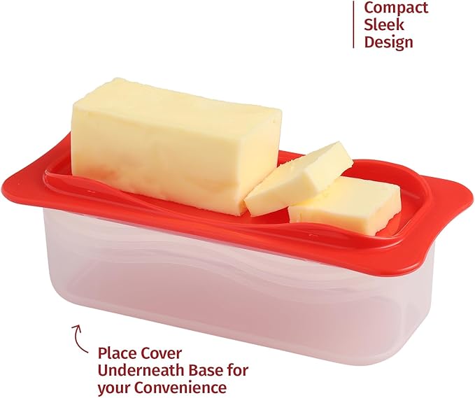 Signoraware Butter Dish with Lid -Butter Keeper Container with Clear Lid for Countertop, Frige- Durable Plastic, Unbreakable Standard Butter Dish Holder For Home, Camping, Multipurpose Bpa Free- Red