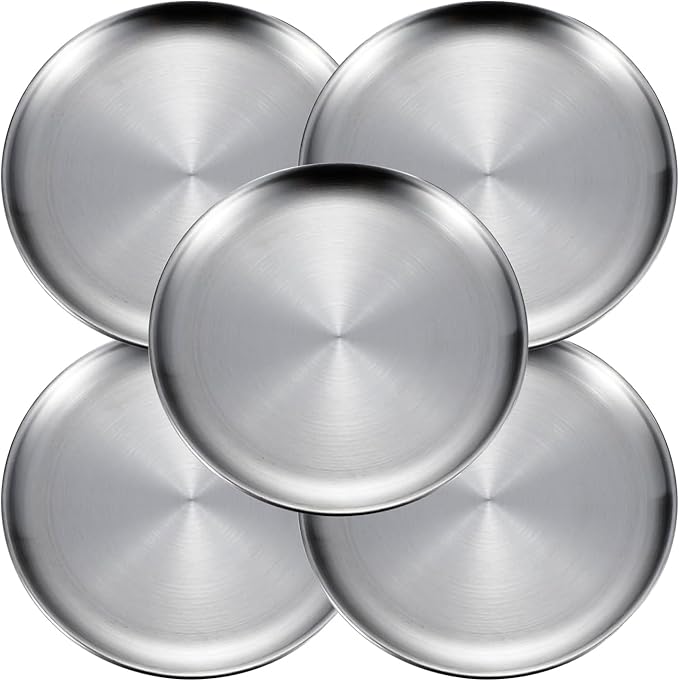 Small Stainless Steel Plates,5 Pcs 5.5 Inchs Dinner Dishes Plates Camping Plate,Perfect for Snack Candy Cake Dessert Fruit Camping Etc Reusable and Dishwasher Safe (5, 5.5 inches)