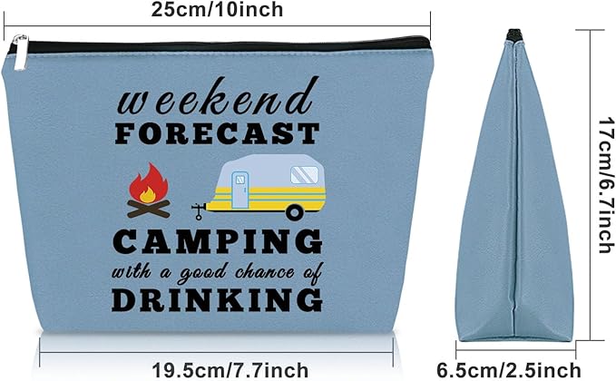 Funny Camping Gifts for Women Blue Makeup Bag Happy Camper Retirement Gifts Camping Themed Gifts for Adults Cosmetic Bag Camper Accessories for Travel Trailers Birthday Christmas Graduation Gift