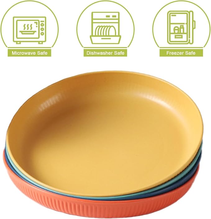 Dinner Plates Set of 4, 8 Inch Plastic Plates Reusable, Wheat Straw Plates, Dishwasher & Microwave Safe, Lightweight Salad Plates for Camping/Kitchen