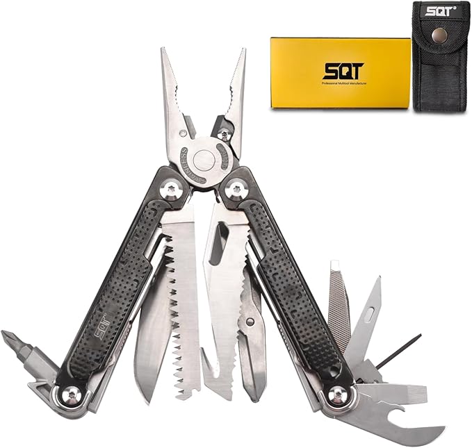 SQT2048 20-in-1 Multitool, Foldable & Self-Locking, Professional Tool for DIY, Home Repairs, Outdoor Camping – Must-Have Gifts for Men, Compact, Durable, All-in-One Tool for Every Task, Black