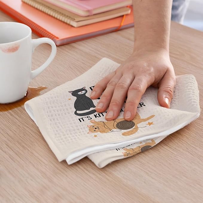 3PCS Cute Cat Kitchen Towels, Cat Themed Gifts Reusable Absorbent Waffle Weave Dish Tea Towels for Cleaning Cooking Baking, Cats Lovers Gifts for Women Microfiber Kitchen Towel, Housewarming Gift-3