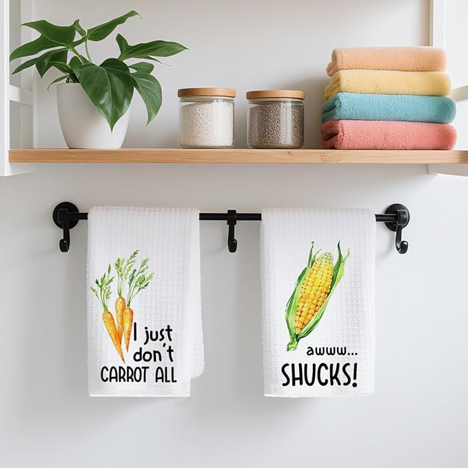 2Pcs Funny Kitchen Towels, Carrot Corn Vegetable Decor, Hostess Gifts, Dish Towel, Housewarming Gift for Her Women, Wedding Shower Gift, Waffle Weave Hand Towels