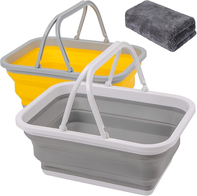Collapsible Sink with Handle Towel, 2.37 Gal / 9L Foldable Wash Basin for Washing Dishes, Camping, Hiking and Home