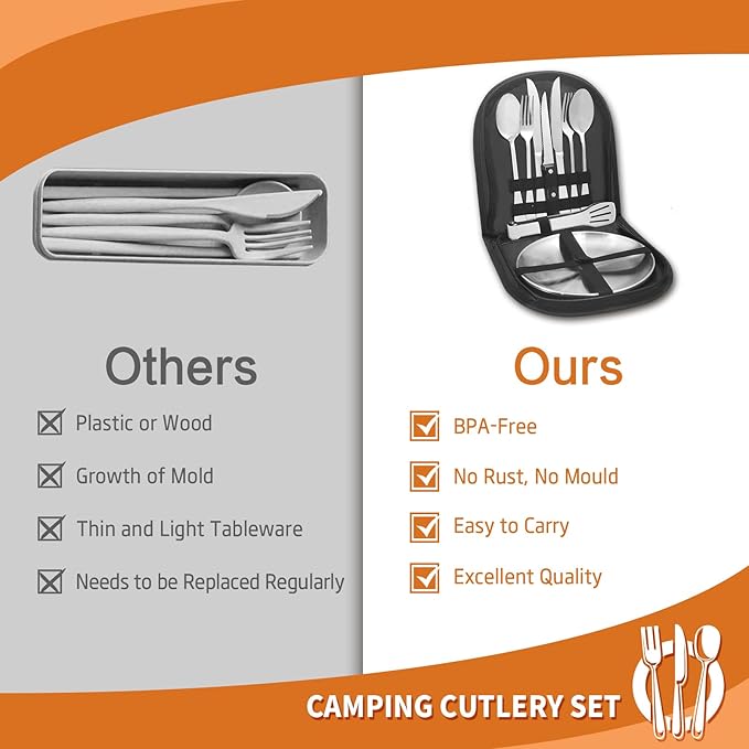Camping Dishes Set, Camping Plates and Utensils with Camp Organizer Camping Dinnerware