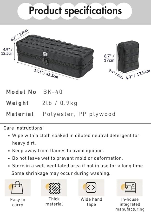 CAMPINGMOON MOLLE System Tactical Camping Gear Organizer Utility Tool Bag w PP Board Support Dual-Layer Rigid Storage Case Tent Stakes Tools