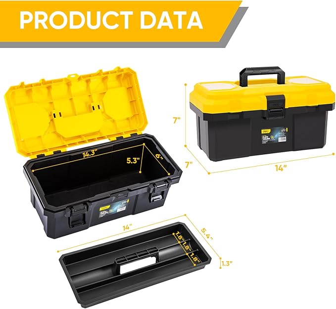 16 Inch Tool Box with Lock, 2-Layer Heavy-Duty Organizer with Removable Tray, Liftable Lid for Small Parts, 25lb Capacity & Carry Handle for Tools, Camping, Medical Supply Storage