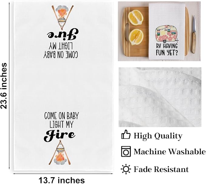 2Pcs Camper Kitchen Towel, Camping Gift, Camp Kitchen, RV Decor, Vintage Trailer Camper Decor, Motor Home Decoration Towels, Retirement Gift, Waffle Weave Hand Towels for Kitchen Camp