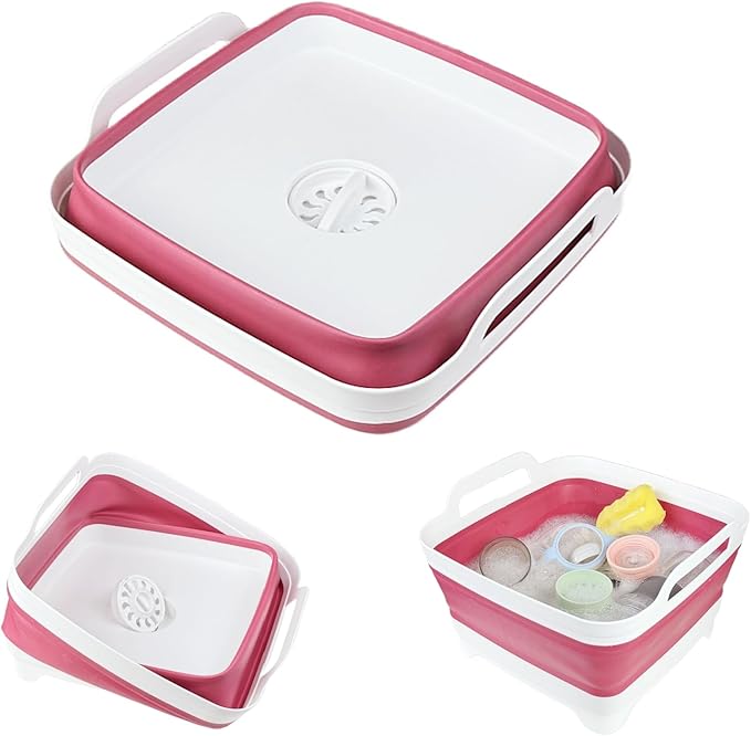 GIMWA Collapsible Wash Basin for Baby Bottles - 2.4 Gallons Portable Dish Basin for RV Camping Sink, Space-Saving Dish Tub For Bottle Washing (Viva Magenta)