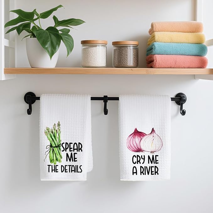 2Pcs Funny Kitchen Towels, Asparagus Onion Vegetable Decor, Hostess Gifts, Dish Towel, Housewarming Gift for Her Women, Wedding Shower Gift, Waffle Weave Hand Towels