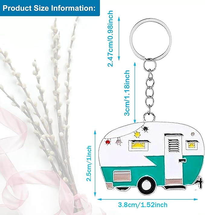 2 Pack Camper Keychain Set Happy RV Camper Keyring Couples Camping Accessories for Men Women Travel Trailers