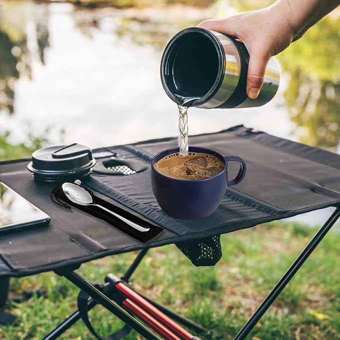 Camping Utensils Set, ReaNea Camping Plates and Bowls Set with Coffee Mug, Travel Cutlery Set Include Spoon, Fork, Knife for Home, Poolside, Outdoor, Picnic, Camp