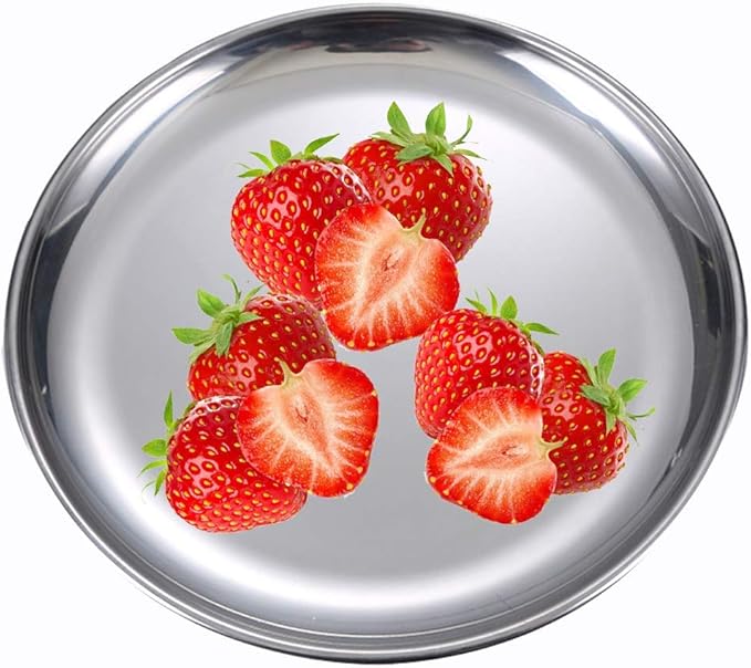 Stainless Steel Plates 2 Set 7 Inch Metal Dinner Dishes for Snack,Outdoor Camping,Steak plate - Shatterproof Dishwasher Safe Stainless Steel Dishes