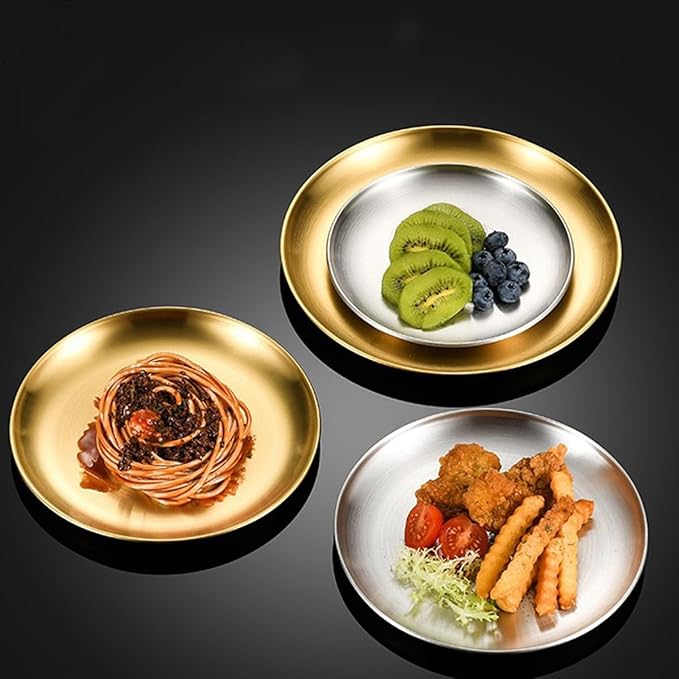 Stainless Steel Plates Set of 2 Metal Dishes Dinner Tray 5.5 Inch for Snack,Nut, candy,Camping Plate, Shatterproof Dishwasher Safe