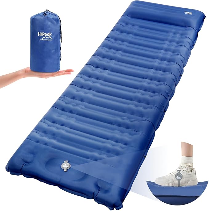 HiiPeak Sleeping Pad for Camping- Ultralight Inflatable Sleeping Mat with Built-in Foot Pump & Pillow, Upgraded Compact Camping Air Mattress for Camping, Backpacking, Hiking (CM07 Blue)