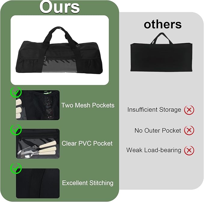 22" Upgraded Grill Tools Storage Bag, BBQ Utensil Holder with Pockets, Carry Bag for Outdoor Camping & Hiking BBQ, Gift for Men