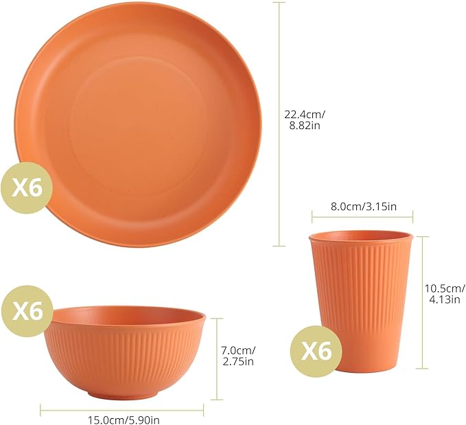 Anbte Plastic Plates and Bowls Sets, 18pcs Unbreakable Dinnerware Set for 6, Lightweight Reusable Dishes Set Microwave & Dishwasher Safe Modern Dinner Set, for Kitchen Outdoor Travel Camping Picnic