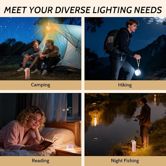 Insulated Water Bottle with Night/Camping Lantern with 5 Modes & Brightness, BPA Free Insulated Tumbler with Handle, Straw and Spout, Camping Tent Light for Outdoor Travel Emergency