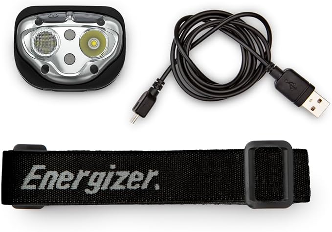 Energizer PRO-400 Headlamp Rechargeable, IPX4 Water Resistant Rechargeable Headlamp, Ultra Bright Multiple Light Modes Head Lamp, Camping, Running, Outdoors, Emergency Light, USB Included