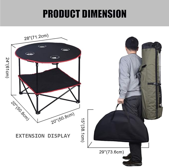 LEADALLWAY Camping Table Folding Picnic Table with 4 Cup Holders and Carrying Bags Collapsible Canvas Portable Tables Folding for BBQ Outdoor Fishing | 4 Cup Holders, Carrying Bags, Collapsible, BBQ, Outdoor, Fishing