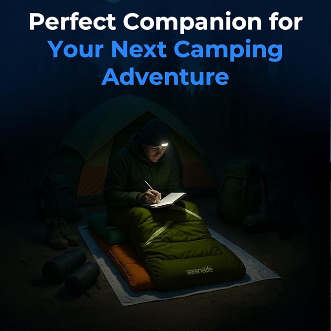 SereneLife Backpacking Sleeping Bag Camping Gear-Double Sleeping Bag For Adults/Teens W/2 Pillows,Bag-Outdoor Lightweight Weather Proof Sleeping Bags For Camping,Backpacking,Hiking-SereneLife SLSBX9