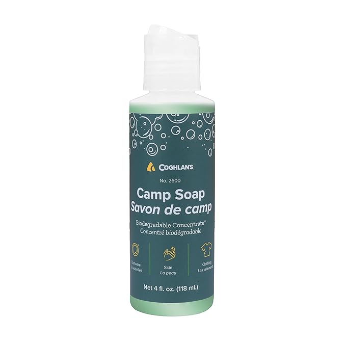 Coghlan's Biodegradable Camp Soap – Scent-Free, Low-Suds Concentrated Formula for Dishes, Gear & Skin – Eco-Friendly 4 oz Bottle – Made in USA – Compact for Camping & Travel