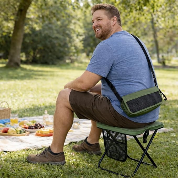 Foldable Stool with Carrying Bag,Compact Folding Chair with Shoulder Strap, Lightweight Outdoor Seat for Fishing, Camping, Hiking, Garden, Beach, Sports Games, Festivals (Green)