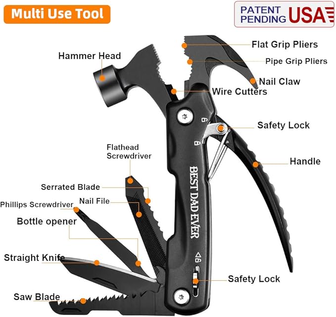VEITORLD Gifts for Dad from Daughter Son Kids, Fathers Day, Dad Gifts Who Wants Nothing, Birthday Gift Ideas for Men Father Him, All in One Tools Mini Hammer Multitool, Cool Gadgets Presents