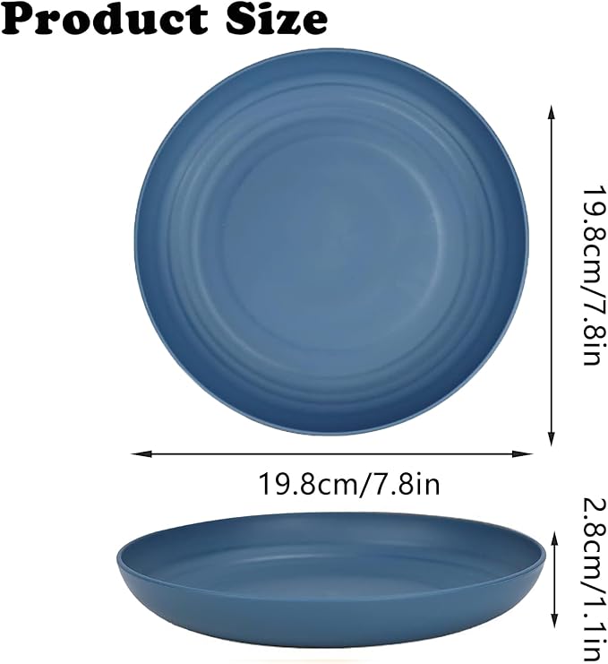 Wheat Straw Plates Set of 4, Unbreakable 8 Inch Reusable Dinner & Salad Plates, Dishwasher & Microwave Safe, Lightweight for Camping/Kitchen