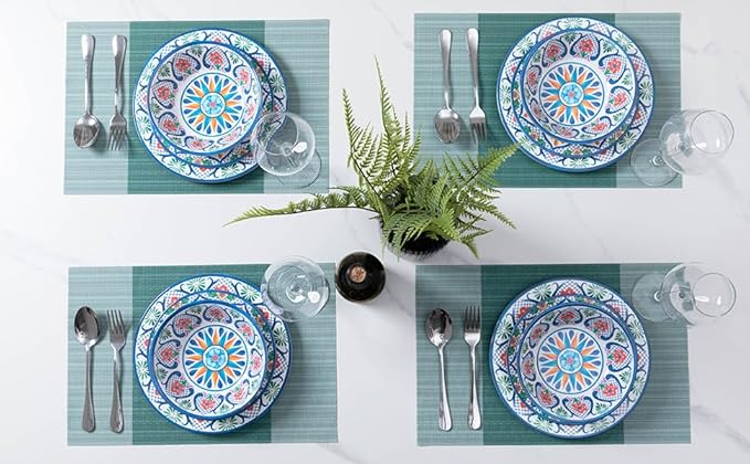 Melamine Dinnerware Sets, 12-Piece Dinner Dishes Set for 4, Durable & Non Breakable Plates Bowls Set, Shatterproof BPA-Free Dishware for Outdoor Dining,Picnic,Camping,RV–Paisley Design