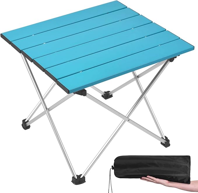 Grope Portable Camping Table with Aluminum Table Top, Folding Beach Table Easy to Carry, Prefect for Outdoor, Picnic, BBQ, Cooking, Festival, Beach, Home (Deep Blue-S)