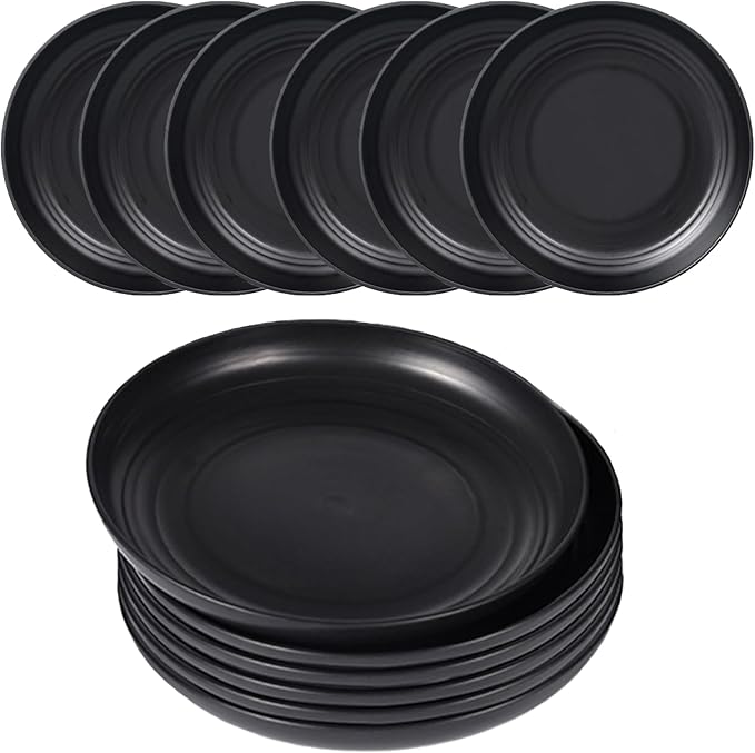 Wheat Straw Plates, Unbreakable Dinner Plates Set of 6, 8 Inch Plastic Plates Reusable, Dishwasher & Microwave Safe, Lightweight Salad Plates for Camping/Kitchen