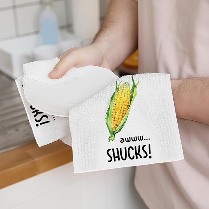 2Pcs Funny Kitchen Towels, Carrot Corn Vegetable Decor, Hostess Gifts, Dish Towel, Housewarming Gift for Her Women, Wedding Shower Gift, Waffle Weave Hand Towels