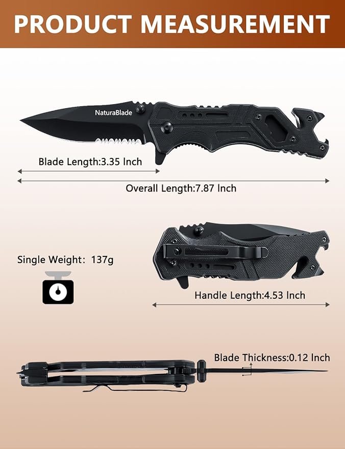 Folding Pocket Knife 440 Stainless Steel G10 Handle,EDC for Men with Seatbelt Cutter,Glass Breaker,Outdoor Camping Hiking Survival Gift