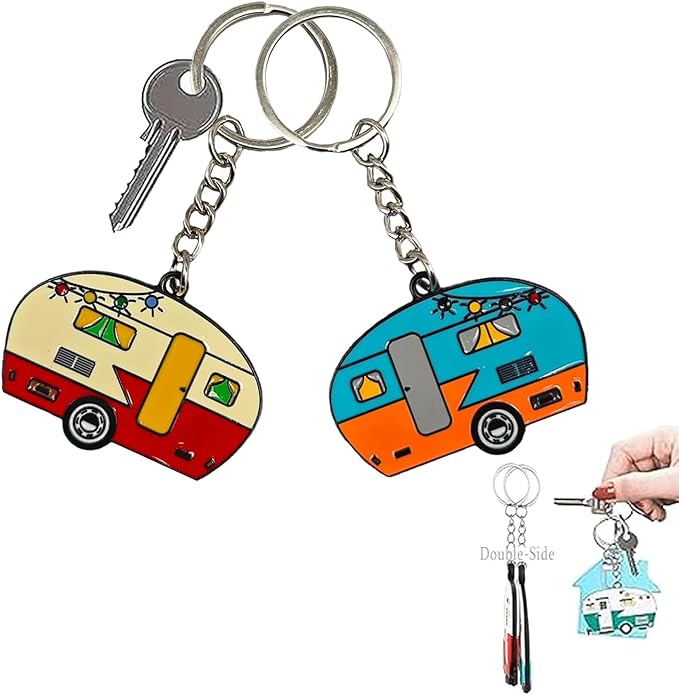 Camper Keychain, Upgraded Double-Side Metal Camping Key chain, Couples RV Accessories Set of 2 for Men Women