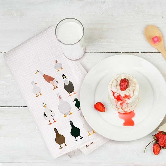 2Pcs Funny Kitchen Towels 24x14 Inch, Rooster Chicken Kitchen Decor Waffle Weave Hand Towels for Farmhouse, White Absorbent Microfiber Dish Cloth Tea Towel Chicken Gifts for Women Mom 2