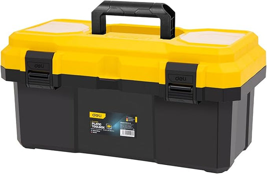 16 Inch Tool Box with Lock, 2-Layer Heavy-Duty Organizer with Removable Tray, Liftable Lid for Small Parts, 25lb Capacity & Carry Handle for Tools, Camping, Medical Supply Storage