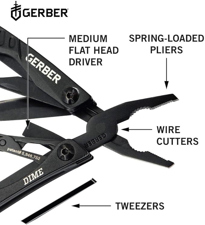 Gerber Gear Dime 12-in-1 Mini EDC Multitool - Needle Nose Pliers, Pocket Knife, Keychain, Bottle Opener - Gifts for Men, EDC Gear and Equipment - Black (Pack of 12)