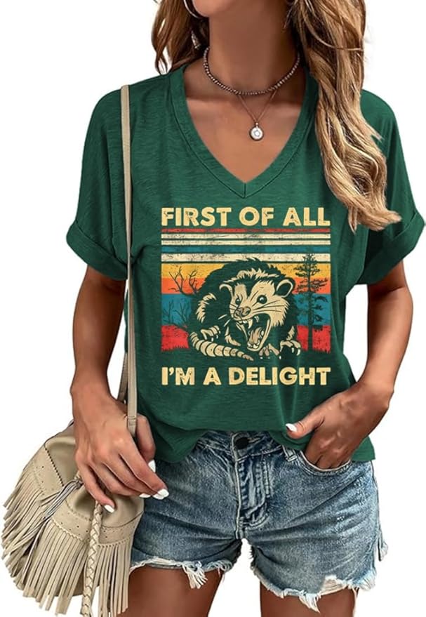 Graphic V Neck Shirt for Women Boho Floral Wildflowers Tee Casual Cottagecore Summer T-Shirt Blouse