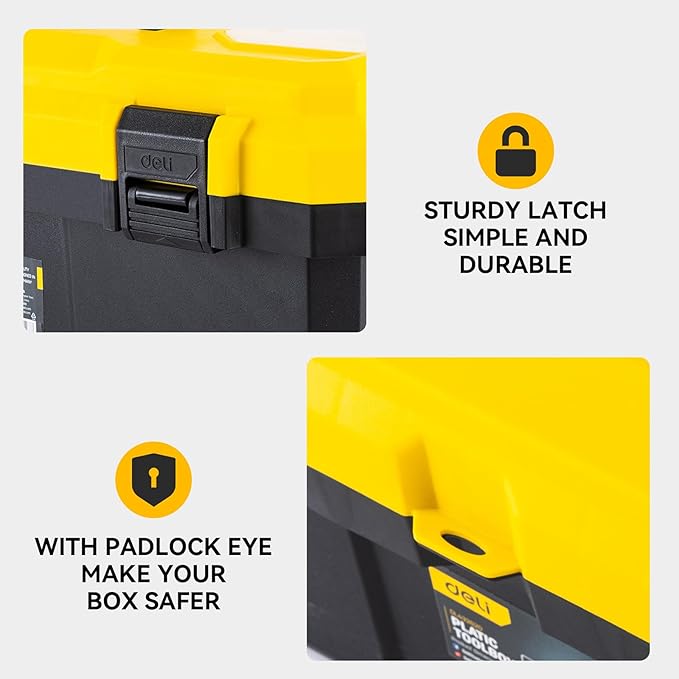 16 Inch Tool Box with Lock, 2-Layer Heavy-Duty Organizer with Removable Tray, Liftable Lid for Small Parts, 25lb Capacity & Carry Handle for Tools, Camping, Medical Supply Storage