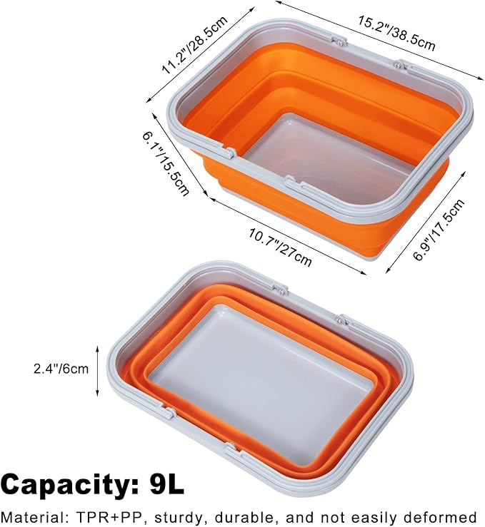Collapsible Sink with Handle Towel, 2.37 Gal / 9L Foldable Wash Basin for Washing Dishes, Camping, Hiking and Home