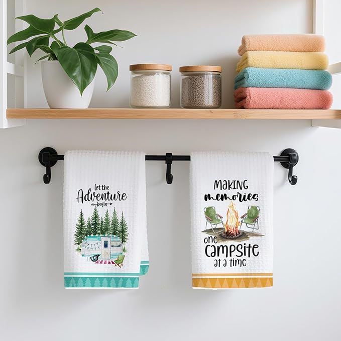 Camping Kitchen Towels Set of 2 Dish Towels Kitchen Hand Towels Kit Printed with Funny Sayings Novelty Gifts for Campers Pine Tree Farmhouse RV Decor Sign Home Decorations