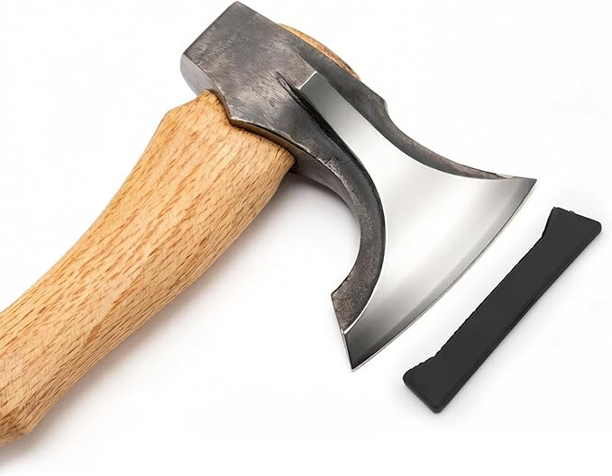 Bushcraft Camping Hatchet, 14.7 in Hand Forged Splitting Axe for Outdoor Wood Splitting Chopping & Carving Tool with Leather Sheath