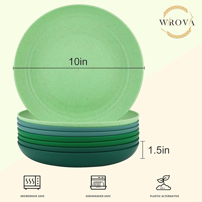 Wrova Wheat Straw Plates - 10 Inch Unbreakable Dinner Plates Set of 8 - Modern Dinnerware Dishes Dishwasher & Microwave Safe-Lightweight Plates for kitchen,camping (Forest Series)