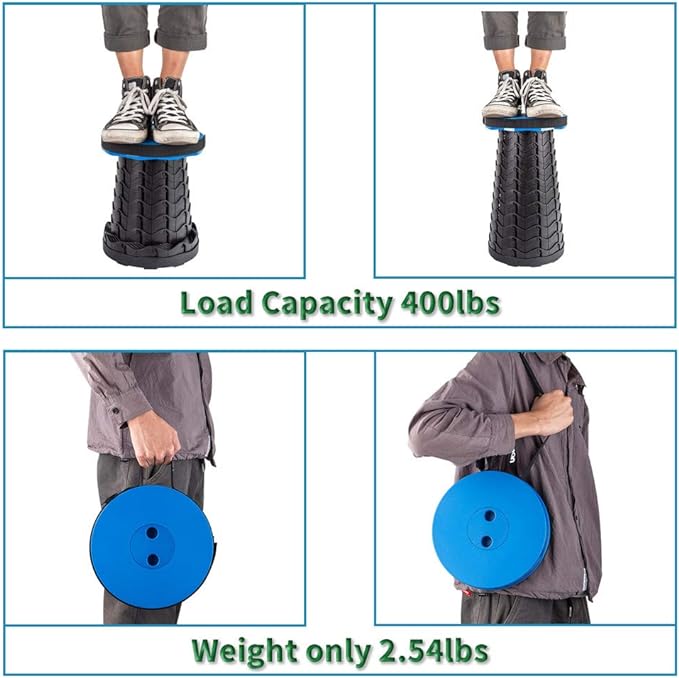Boreeman Upgraded Folding Stool Lightweight Yet More Sturdy with Load Capacity 400lbs Portable Collapsible Stool for Camping Fishing Hiking BBQ (Blue)