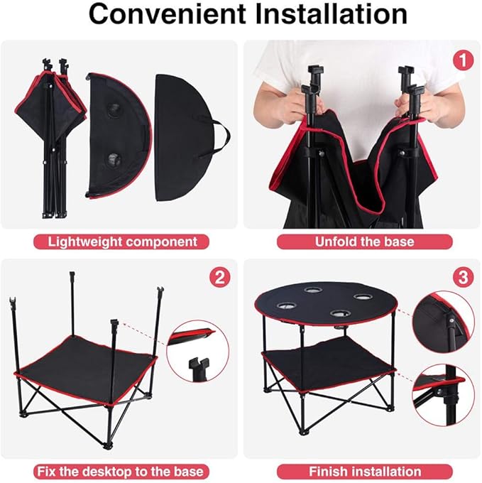 LEADALLWAY Camping Table Folding Picnic Table with 4 Cup Holders and Carrying Bags Collapsible Canvas Portable Tables Folding for BBQ Outdoor Fishing | 4 Cup Holders, Carrying Bags, Collapsible, BBQ, Outdoor, Fishing
