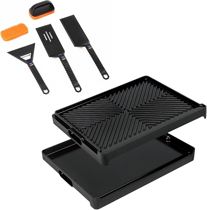 Utheer Griddle Combo Set, Cast Aluminum Flat Top Griddle with 16.3" x 13" Ceramic Nonstick Stove Top Griddle and Large Grill Griddle, Fast Heating Indoor Outdoor Griddle for Gas Grill, BBQ and Camping