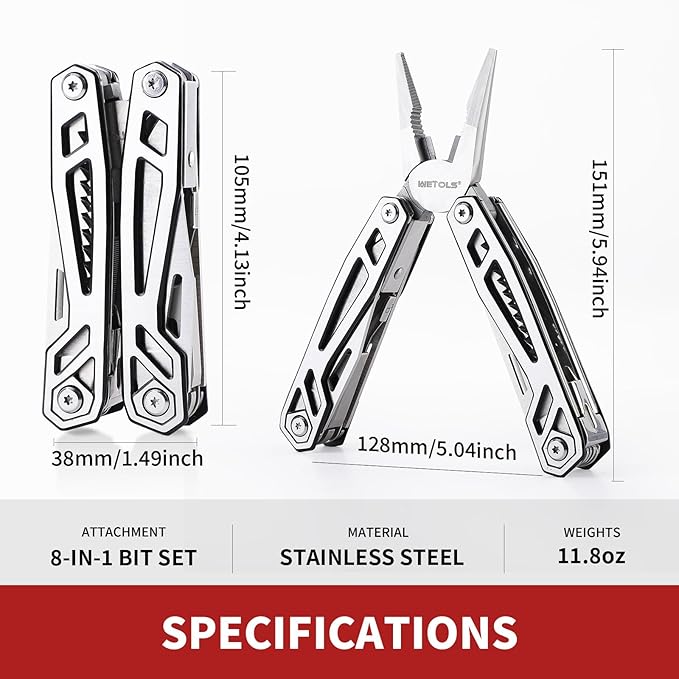 Multitool with Pocket Knife, Birthday Gifts for Men Women Mom Dad, WETOLS 21-in-1 Stainless Steel Pliers with Screwdrivers, Self-locking Multi tools with EDC Sheath, Ideal for Home, Camping, Survival