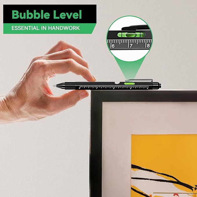 9-in-1 Multitool Pen with LED Light, Stylus, Level, Screwdriver, Cool Gadget, Gifts for Men. Women, Dad, Him, Husband, Father, Mechanic, Boyfriend, Birthday Gifts for Men, Black